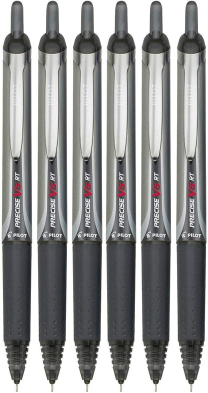 Pilot Precise V5 RT Retractable Rolling Ball Pens, Extra Fine Point, Black Ink, 6 Pens