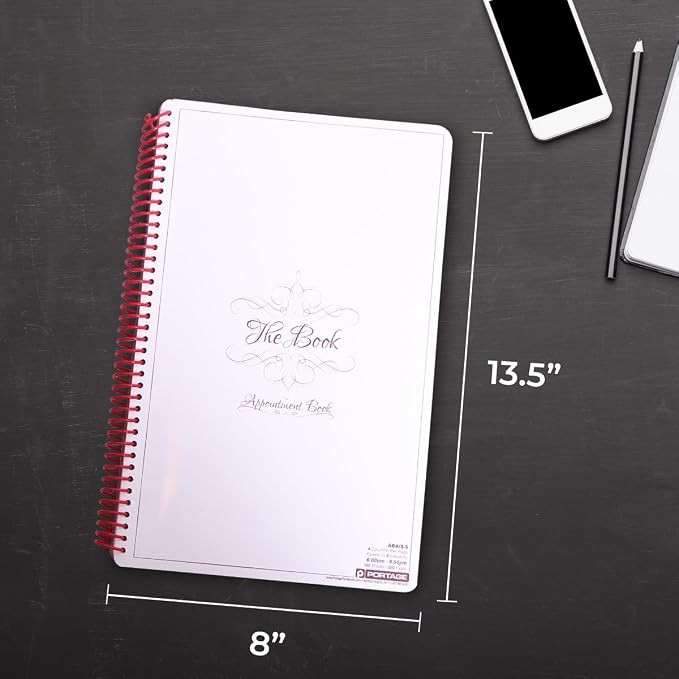 Portage Notebooks Appointment Book - Large 8.5" x 13.5" Undated Planner for Daily Scheduling - 4 Column Professional Daily Planner Undated for Office, Home, or Salon Use