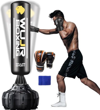 70'' Freestanding Punching Bag with Boxing Gloves Heavy Boxing Bag with Suction Cup Base - Men Stand Kickboxing Bag