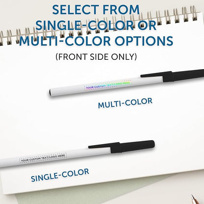 DISCOUNT PROMOS Custom Value Stick Pens Set of 100, Personalized Bulk Pack - Black Ink, Great for Office, School, Business, Tradeshows, Events - Black