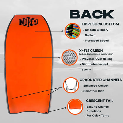 MOREY® Mach 7, Pro Bodyboard; Body Boards for Beach, Embedded Rod for Durability, Engineered with HDPE Slick Bottom for Speed (2025 Model)