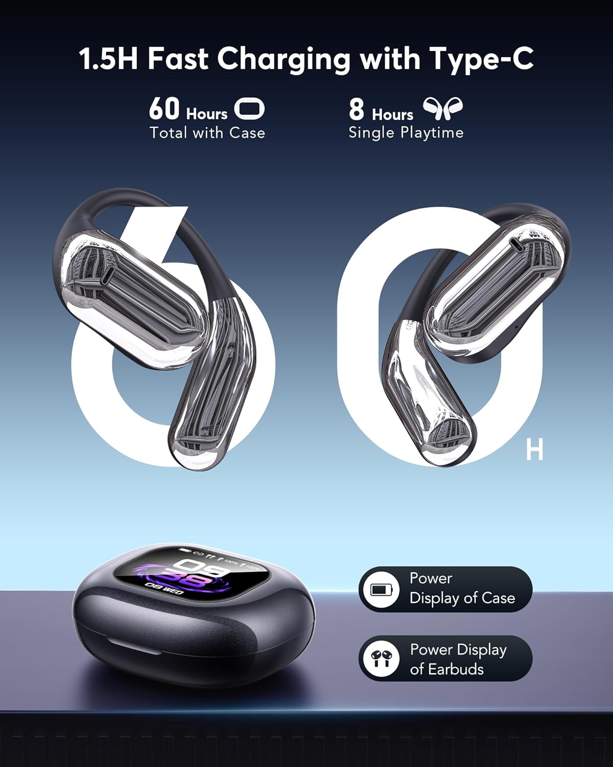 AI Language Translation Earbuds, Bluetooth 5.4 Headphones Translator for 144 Languages & Accents, OWS LCD Touch Screen Real-Time Earphones Fit iOS and Android Ideal for Travel Business Learning
