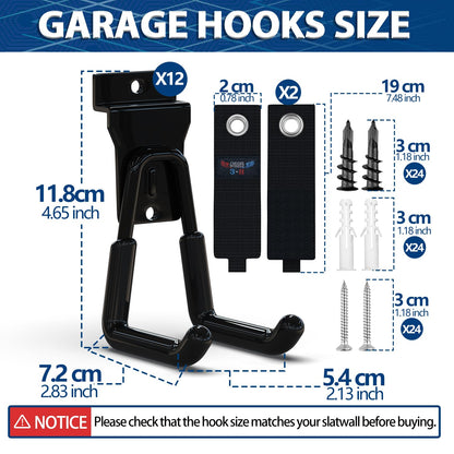 3-H Slat Wall Hooks 12 Pack 4.5 Inch, Slatwall Hooks U Shape,Slatwall Accessories Heavy Duty for Space Saving Used as Proslat Accessories(Black)