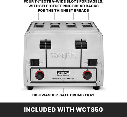 Waring Commercial WCT805 4-Slice Heavy Duty Commercial Pop-Up Bread/Bagel Toaster, 208V, 2800W, 6-20 Phase Plug
