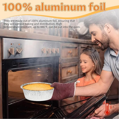 200 Pack 4" Round Tart Pie Foil Pans Disposable Pans Aluminum Foil Tart & Pie Tins Pans for Baking,Cooking,Storage or Reheating
