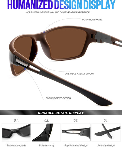 KALIYADI Polarized Sunglasses for Men, Sports Sun Glasses for Driving Cycling Fishing with UV protection