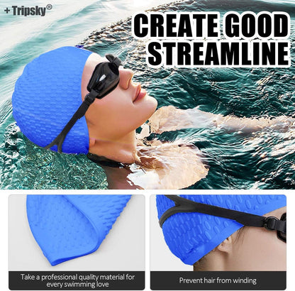 Tripsky Silicone Swim Cap,Comfortable Bathing Cap Ideal for Curly Short Medium Long Hair, Swimming Cap for Women and Men, Shower Caps Keep Hairstyle Unchanged…