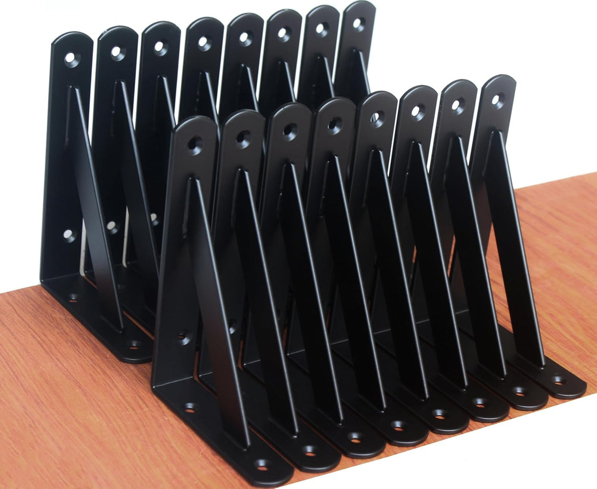 16 Pack L6 x H 4" Black Heavy Duty Shelf Brackets with Screws Metal Shelf Brackets Shelf Support Angle Brackets for Shelves L Brackets Heavy Duty Floating Shelf