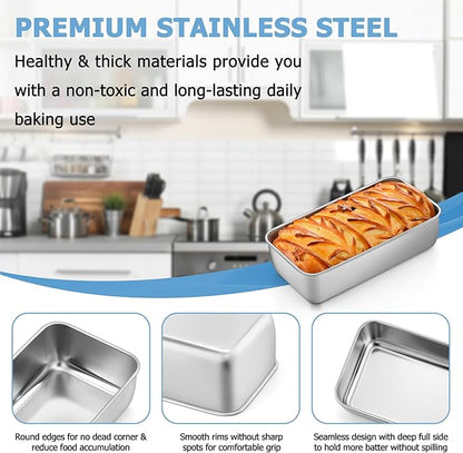 TeamFar Loaf Pan, 9¼" × 5" Bread Loaf Pans Meatloaf Pan Stainless Steel for Baking Bread Cake Lasagna, Healthy & Durable, Oven & Dishwasher Safe - Set of 4