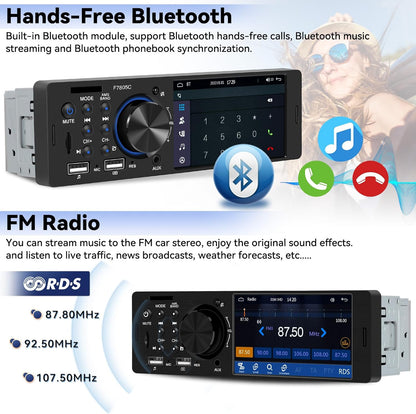 Single Din Touch Screen Car Radio with CarPlay Android Auto 4 Inch Bluetooth Car Stereo Receiver Hands-Free Calling Audio FM 2 USB AUX SD Card Input, Mirror Link MP5 Player SWC + Backup Camera