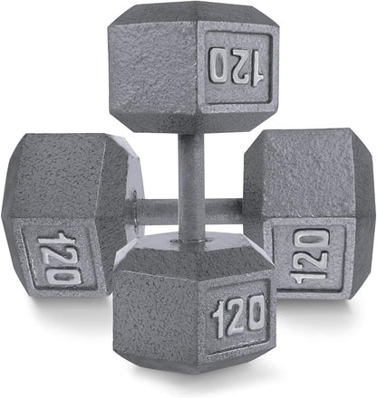 WF Athletic Supply Cast Iron Solid Hexagon Gray/Black Dumbbells, Strength Training Free Weights Set of 2 for Women and Men, Hand Weights Sold by Pairs, Multi-Select Size Options Available