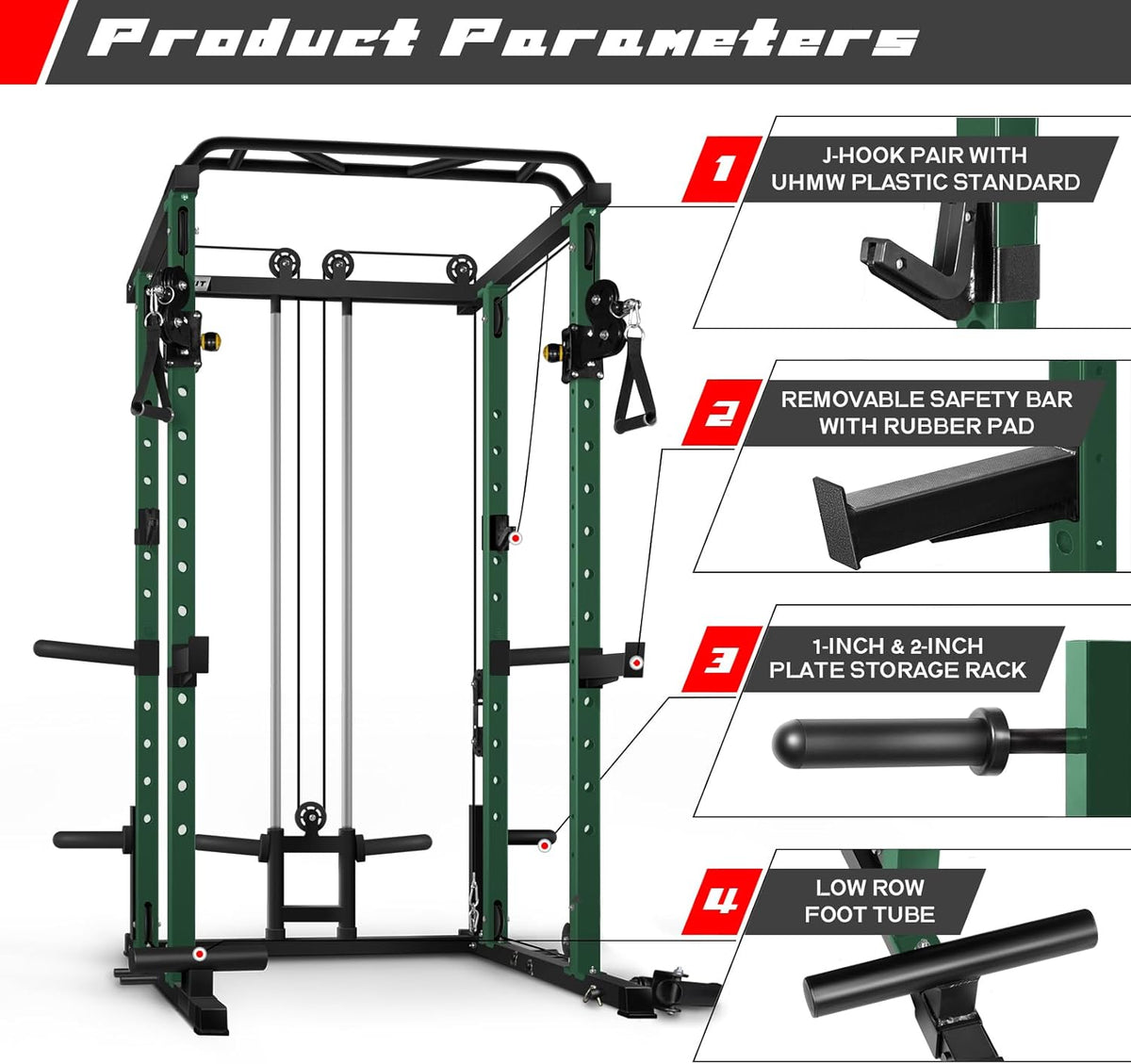 RitFit Multi-Function Squat Rack Power Cage PPC03 with Cable Crossover System, 1000LBS Capacity Power Rack and Packages with Optional Weight Bench, Barbell Weight Set, for Garage Workout & Home Gym