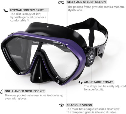 Scuba Diving Mask for Adults - Premium Anti-Fog Snorkeling Mask Comfortable & Leak-Proof Swim Goggles with Nose Cover for Scuba Diving, Snorkeling & Underwater Adventures
