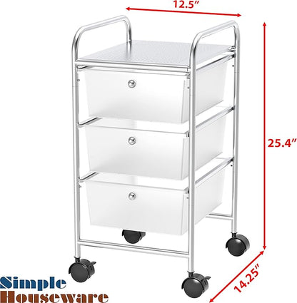 Simple Houseware Utility Cart with 3 Drawers Rolling Storage Art Craft Organizer, Chrome