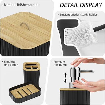 Bathroom Accessories Set - 10PC Bathroom Set, Black Bathroom Set, Bathroom Accessories Set, Toilet Brush, Bathroom Trash Can & Soap Dispenser