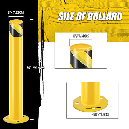 Safety Bollard Post, Steel Bollards,Parking Bollard, Yellow Powder Coated Safety Parking Barrier Post, for Traffic Sensitive Areas (12, 36"H*3"D)