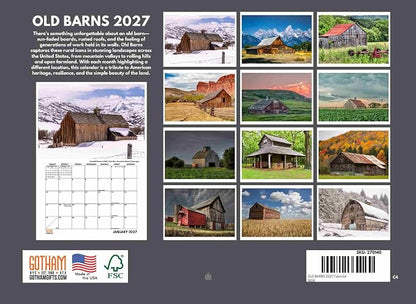 Old Barn Calendar 2027 Country Farm Monthly Wall Calender 12 Month | American Made In The USA