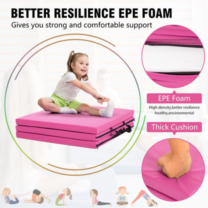 Gymnastics Tumbling Mats Portable Gymnastics Mat Foldable Tumbling Mat 2'x6'/4'x8' PU Leather Exercise Mat Yoga Mat with Carrying Handles for home Workout outdoor Yoga Gymnastics