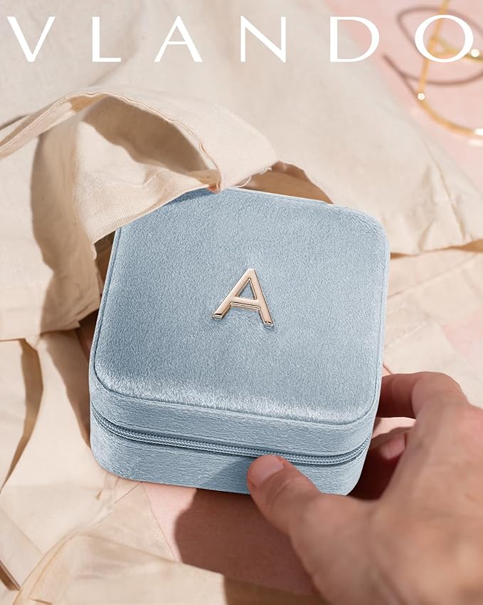 Vlando Travel Jewelry Case for Women Girls, X Initial Jewelry Box, Small Jewelry Box for Women, Travel Jewelry Case, Gifts for Girls - Letter X, Navy Blue