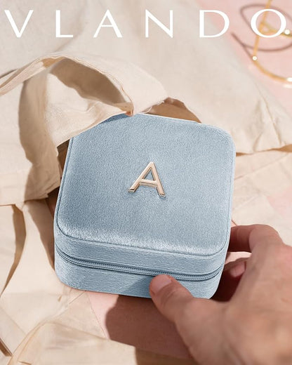 Vlando Teacher Must Haves, Personalized Initial Jewelry Case, Back to School Gift for Teacher, Teacher Appreciation Gifts, Teachers Day, Teacher Travel Jewelry Case with Initial - Letter E, Blue