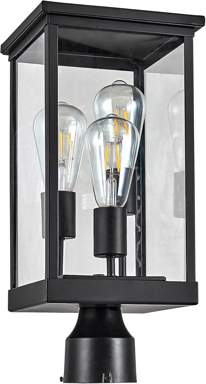 Mayfield Outdoor Lights with Clear Glass, Modern Post Lights – Backyard Lights for Patio, Driveway, Garden, and Porches, Decorative Lamp in Black, Design House 589200-BLK