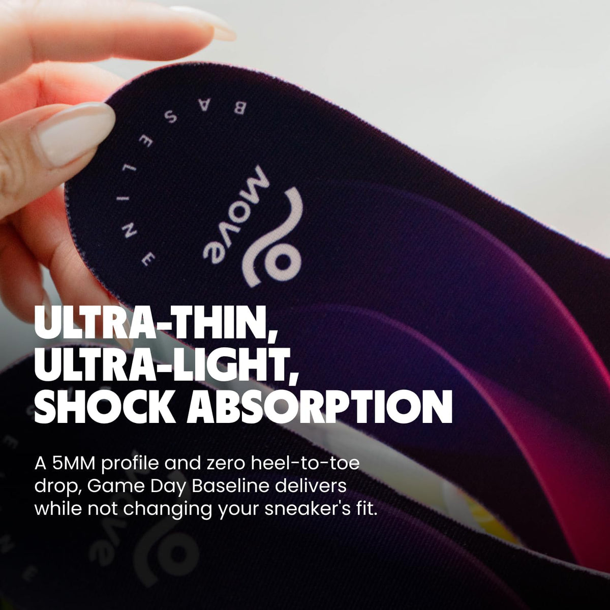 MOVE Baseline - All-Purpose Insoles - Sock Liner - Ultra Thin Shock Absorption - Maximum Freedom of Movement and Energy Return for Cleats, Shoes, Running, Basketball, Baseball (M17-17.5/WM18.5-19)