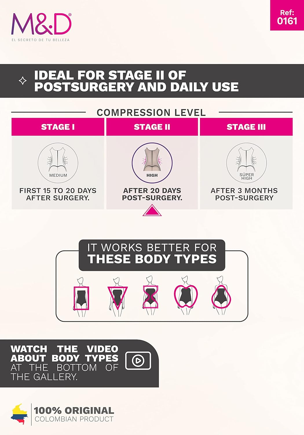 M&D Full Body Faja for Women | Fajas Colombianas Moldeadoras Post Surgery – Stage 2 Faja for Tummy Tuck, Lipo 360 & BBL