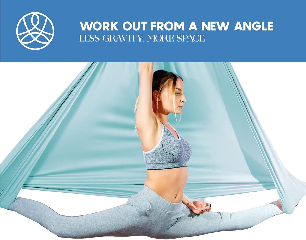 Aerial Silk Yoga Hammock & Swing for Home, Inversion Exercises, Starter Kit for All Levels - Durable with Extension Straps, Carabiners, and Pose Guide