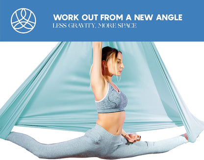 Aerial Silk Yoga Hammock & Swing for Home, Inversion Exercises, Starter Kit for All Levels - Durable with Extension Straps, Carabiners, and Pose Guide