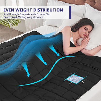 yescool Weighted Blanket for Adults (25 lbs, 88” x 104”, Black) Cooling Heavy Blanket for Sleeping Perfect for 240-260 lbs, King Size Breathable Blanket with Premium Glass Bead