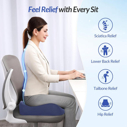 ZIKEE Pioneering Seat Cushion for Pressure Relief, Ergonomic Office Chair Cushion for Sciatica, Back, Hemorrhoids & Tailbone Pain Relief, High-Density Memory Foam Car Seat Cushion with Anti-Slip Base