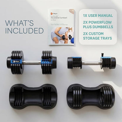 LifePro Adjustable Dumbbells, Single or 2pcs, Up to 55 lbs & 3-in1 option | Quick-change weight system with included rack — available in options from 2.5 to 55 lbs for every fitness level