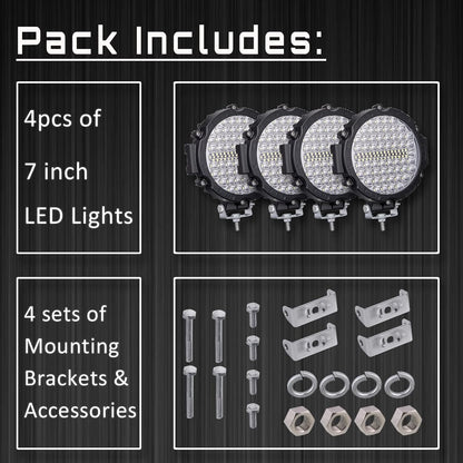 Round LED Off Road Lights 210W 21000lm, Trucks Tractor LED Work Lights, LED Light Pods Offroad Auxiliary Driving Fog Lights Snowmobile Golf Cart ATV UTV RV Plower, 4PCS