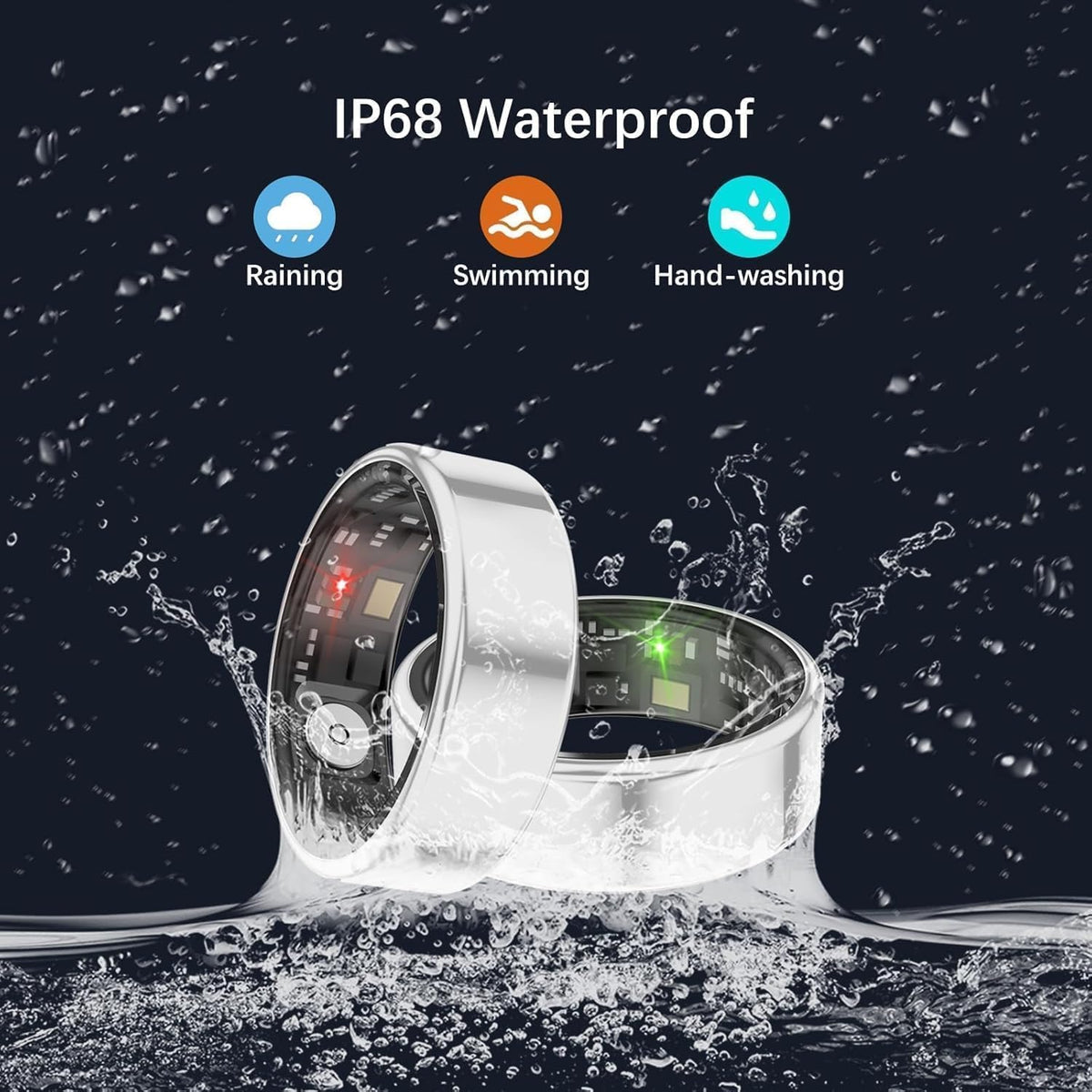Smart Health Rings for Women Men, Fitness Tracker with Heart Rate, Blood Oxygen, HRV, Sleep Tracker, Step Tracker, No Subscription Fee, IP68 Waterproof Smart Ring for iphone & Android (Silver 12#)