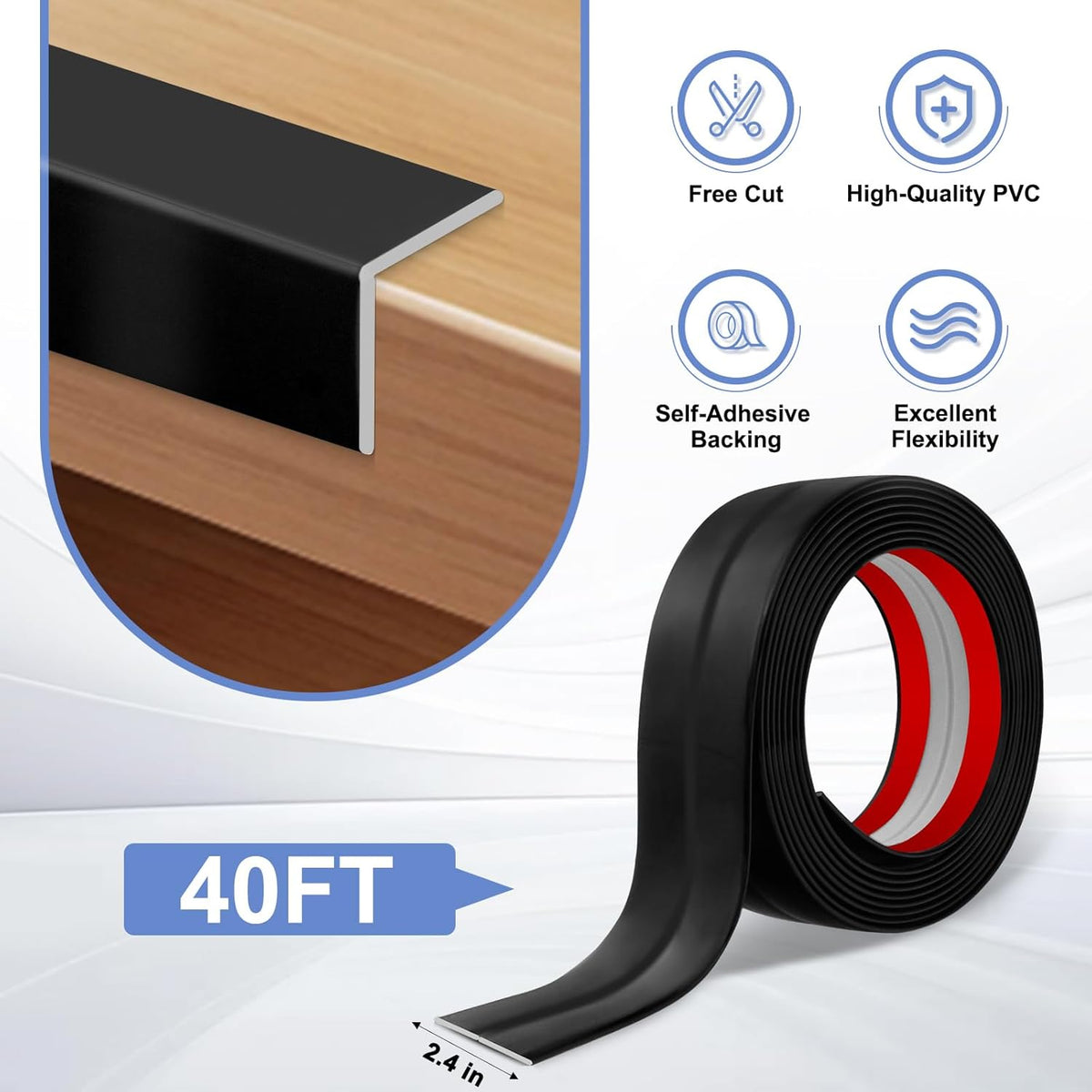 Wall Corner Protector Moulding Trim Peel and Stick Wall Corner Guards Trim Flexible Self Adhesive Edge Protector Moulding, 2.4 in x 40 Ft, Black