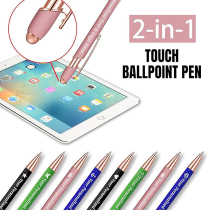 STREADVE Personalized Custom Pens 30 Engraved Writing Pen with Name Logo, Customized Promotional Items Stylus Pen Gifts for Communion Wedding Men Women Realtor Business, White