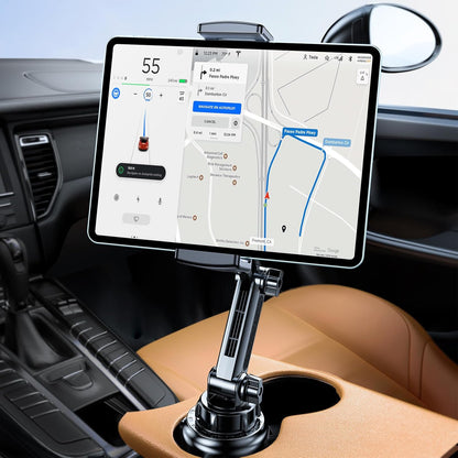 Miracase [2025 Latest Upgraded Cup Holder Tablet Mount for Car, [High-Rise Clamp Arm] Adjustable Long Neck Car Tablet Holder Compatible with iPad, Pro, Air, Mini & All 6.1-12.9" Tabs