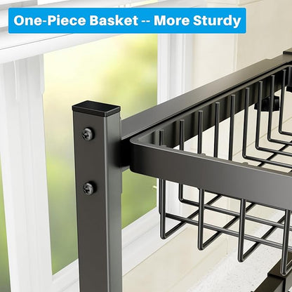 SNSLXH 4 Baskets 2-Tier Over The Sink Dish Drying Rack, 26.57"-35", Large Sink Rack for Kitchen, Extensible and Adjustable, Saving Kitchen Space