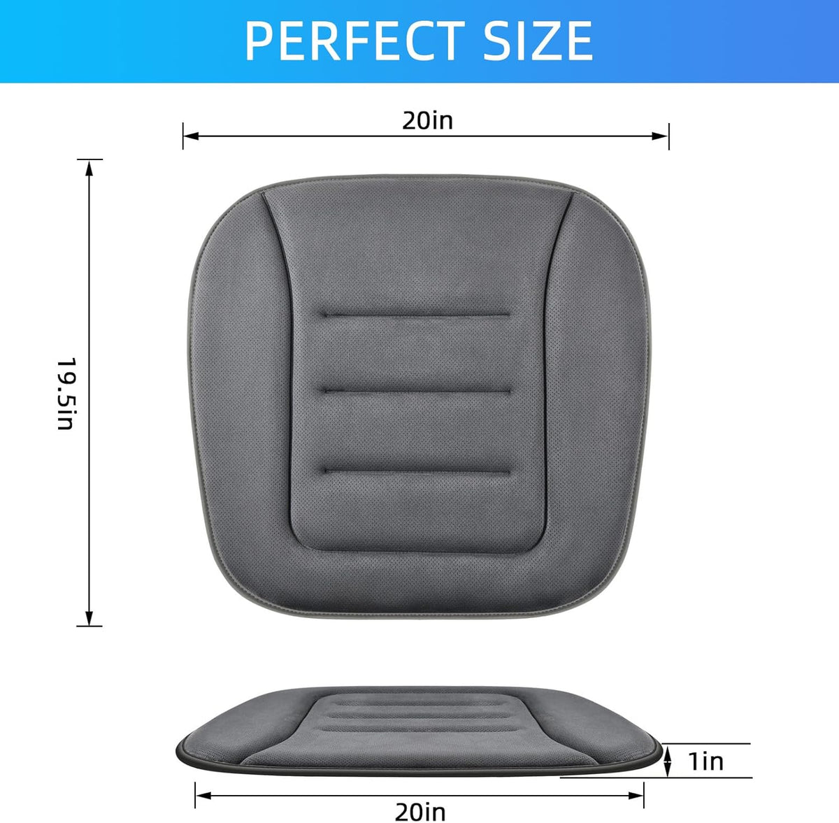 KAYI Car Seat Cushion, Memory Foam Car Seat Cushion, Anti Slip Rubber Bottom Car Seat Cushions for Driving, Suitable for Car and Office Chairs (Grey)