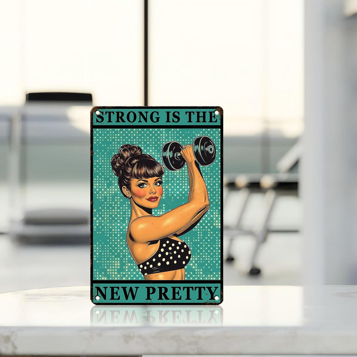 Gym Room Sign Weightlifting Metal Poster Strong Is The New Pretty Motivational Sign for Gym Workout for Home Fitness 12 * 8inch