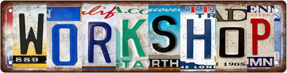 WORKSHOP Vintage Metal Tin Sign, Street Sign, Home Decor, Room Decor, Wall Decor, Bathroom Decor, Bar Decor, Cafe Decor, Garage Decor, 16 x 4 Inch