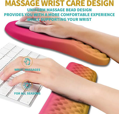 Hokafenle 2 in 1 Ergonomic Mouse Pad Wrist Support & Wrist Rest for Computer Keyboard Set, with Relieve Carpal Tunnel Pain Massage Bulge and Full Memory Gel Design (2In1 Set, Sunset Glow)