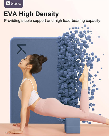 KEEP Yoga Block, High-Density EVA Foam 2 Pack Yoga Block with Non-Slip Textured Surface, Supportive, Lightweight - Ideal for Yoga, Pilates, and Stretching Exercises