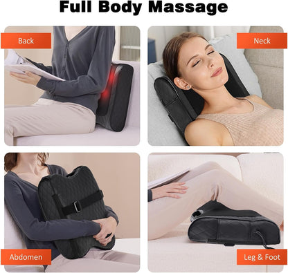 Back Massager with Heat, Percussion & Shiatsu 2-in-1 Massager for Lower Back Pain Relief, 3D Deep Tissue Kneading Massage Pillow for Back, Waist, Leg, Foot Relax, Gifts for Women Men