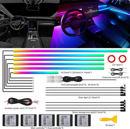 Dream+Color Acrylic Interior Car LED Strip Light with Wireless APP, RGB 18 in 1 with 175 inches 593 LEDs Fiber Optic Strip Lights for Car, Dynamic Chasing Music Sync Neon Ambient Lighting Kits