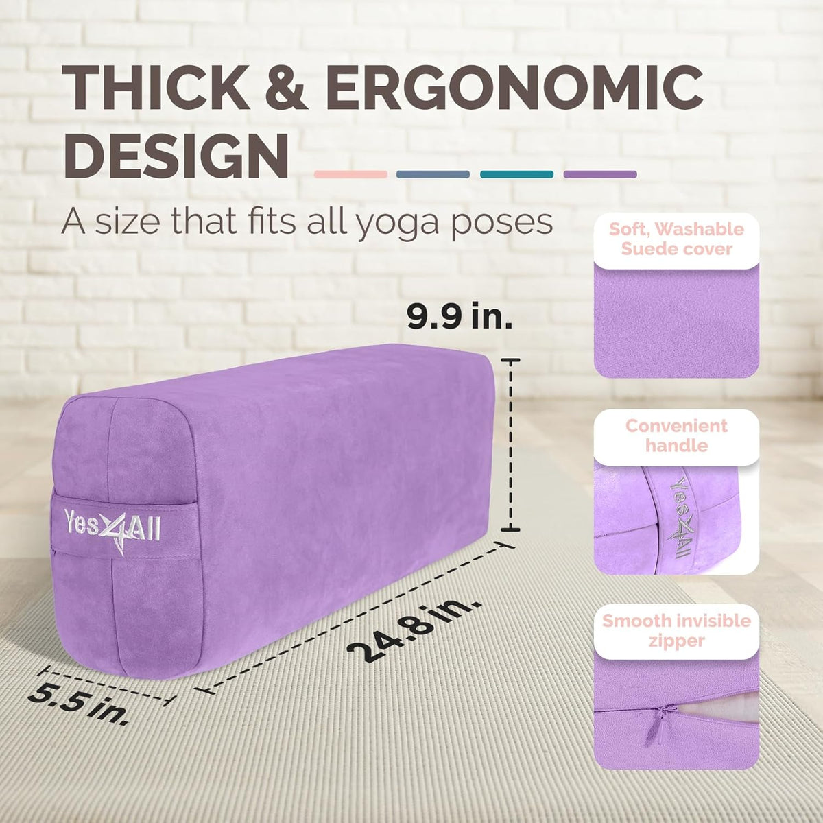 Yes4All Triple-Layer Sponge Yoga Bolster Pillow for Restorative Yoga & Meditation - Versatile Yoga Support Pillow, Balance & Poses Modification