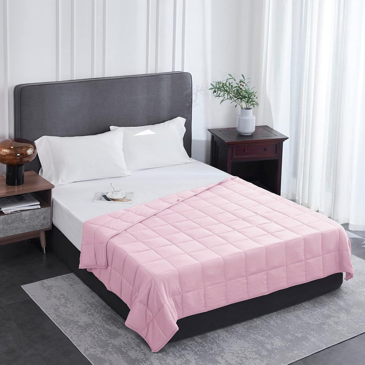 L'AGRATY Weighted Blanket - 48"x72" 15lbs Cooling Breathable Heavy Blanket Microfiber Material with Glass Beads for Adult All-Season Summer Fall Winter Soft Thick Comfort