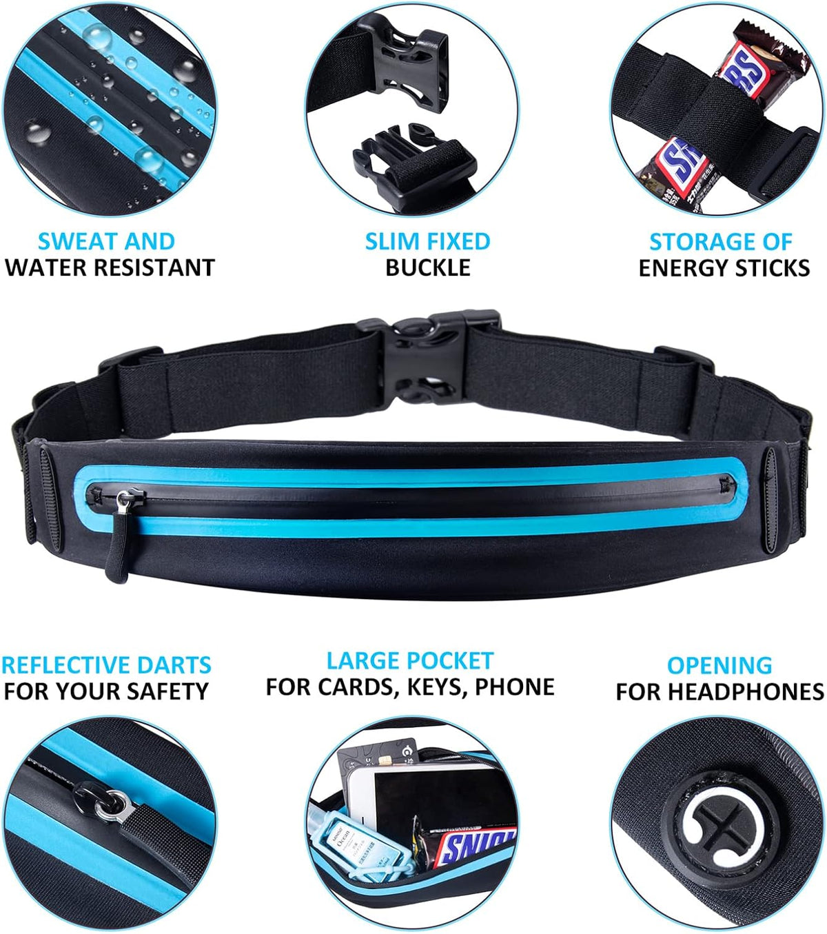 Running Belt Fanny Pack, Running Waist Pack for Women & Men USA Patented Hands-Free Reflective Runner Pouch Belt Fitness Workout Bag No-Bounce Adjustable Sport Travel Fanny Pack Cell