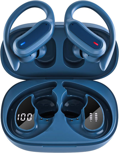 Wireless Earbuds Bluetooth Headphones, Bluetooth 5.3 Stereo Over Ear Buds,Noise Cancelling Mic, IPX7 Waterproof Headset for Workout/Running - Blue