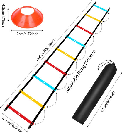 Agility Ladder Speed Training Equipment, 9 Rung 13FT Sports Agility Ladders Set Workout Ladder with 10 Disc Cones for Soccer, Speed, Football Fitness Feet Training